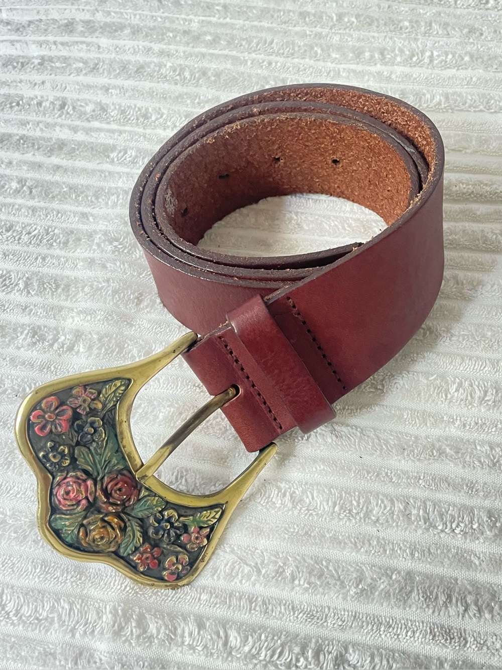 Vintage Landes Floral Enamel Metal Buckle Belt - Picture 9 of 9